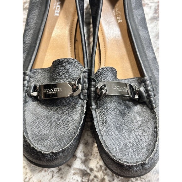 Coach Olive Loafers Black Gray Logo Metal Accent Round Toe Flat Womens Size 7.5B - Picture 4 of 9